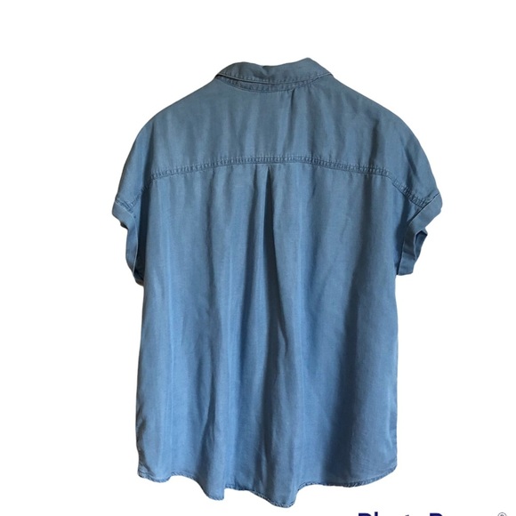 Chambray Shirt Size 16 Short Sleeves Button Up Embroidered Lyocell - Picture 2 of 6
